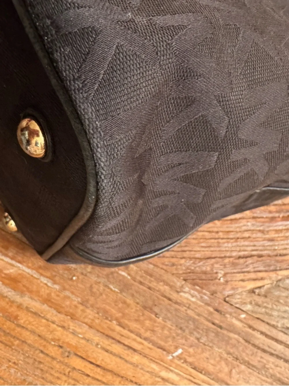 Michael Kors Black Logo-Print Shoulder Bag with Gold Hardware
